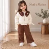 Girls’ Chocolate-Collar Quilted Jacket Set | T-Shirt + Trousers