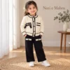 Girls’ Contrast-Trim Knit Cardigan Set — Wide-Leg Pants