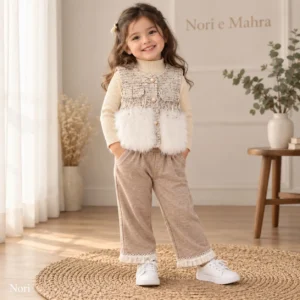 Girls’ Tweed Faux-Fur 3-Piece Winter Set — Sweater & Trouser