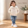 Boys’  Girls Faux-Leather Fur-Collar Bomber Jacket | Fleece inner | Pink-Cream