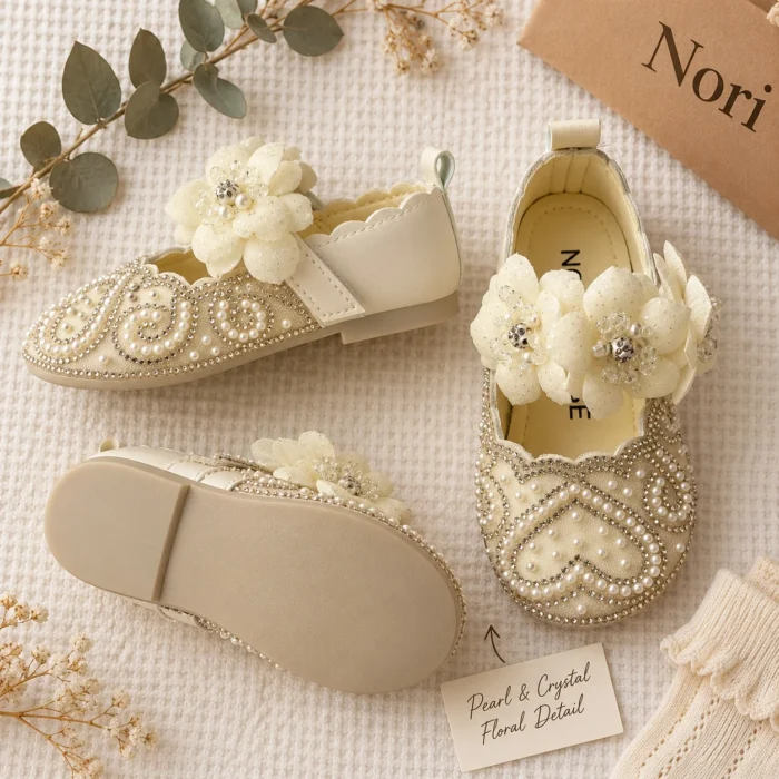Girls’ Pearl & Crystal Floral Mary Jane Shoes