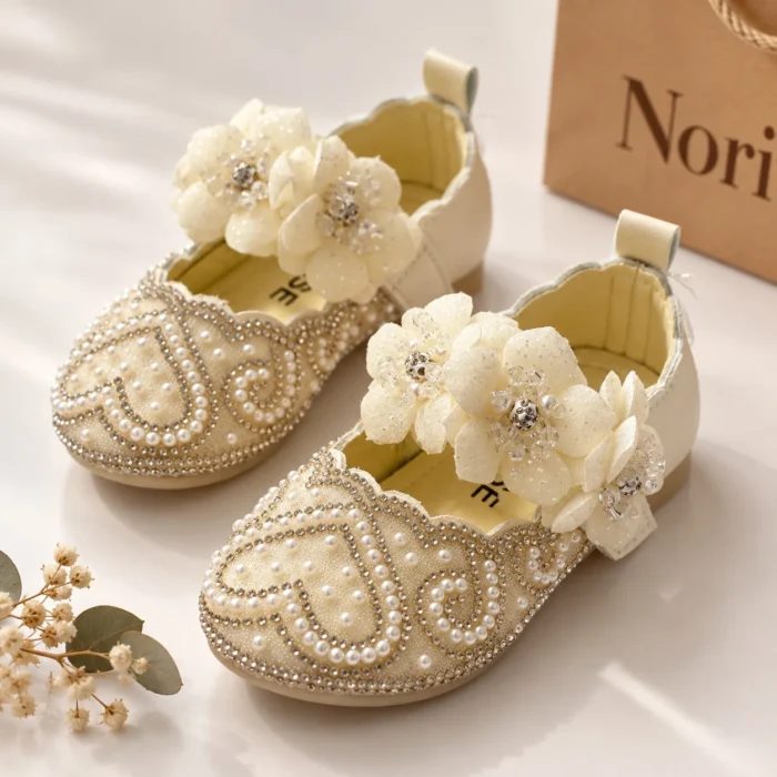 Girls’ Pearl & Crystal Floral Mary Jane Shoes