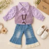 Girls’ Lavender Flower Vest & Pearl-Trim Denim Set
