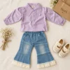 Girls’ Lavender Flower Vest & Pearl-Trim Denim Set