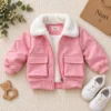 Boys’  Girls Faux-Leather Fur-Collar Bomber Jacket | Fleece inner | Pink-Cream