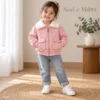 Boys’  Girls Faux-Leather Fur-Collar Bomber Jacket | Fleece inner | Pink-Cream
