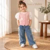 Girls’ Floral Knit Vest with Denim Trousers | Pink & Yellow