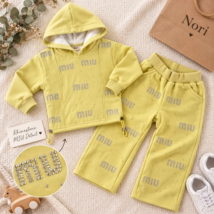 Girls’ Rhinestone MIU Hoodie & Pants Set